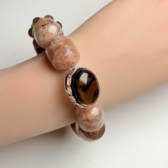 Phantom Quartz Barrel Bead Bracelet with Smoky Quartz - Picture 8 of 10